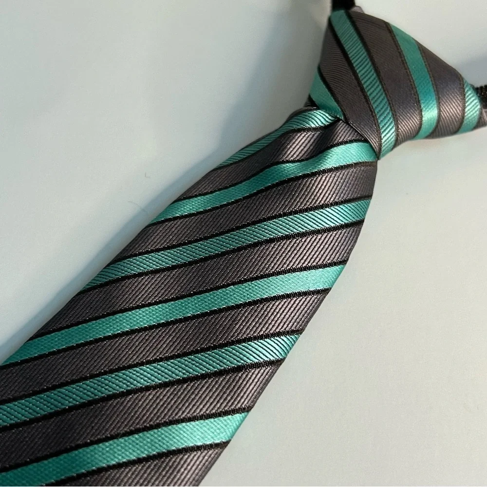 Stylish Kids' Striped Tie in Black and Teal